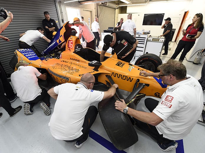 Fernando Alonso and McLaren failed to make it on track Thursday at Indianapolis Motor Speedway. (IndyCar Photo)