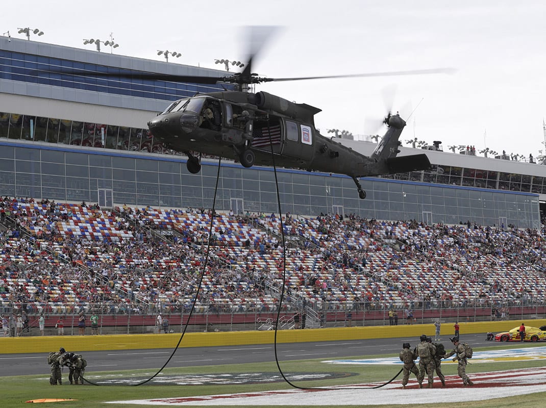 Military members are honored during prerace festivities for the Coke 600 at Charlotte Motor Speedway in Concord, NC. (HHP/Harold Hinson)