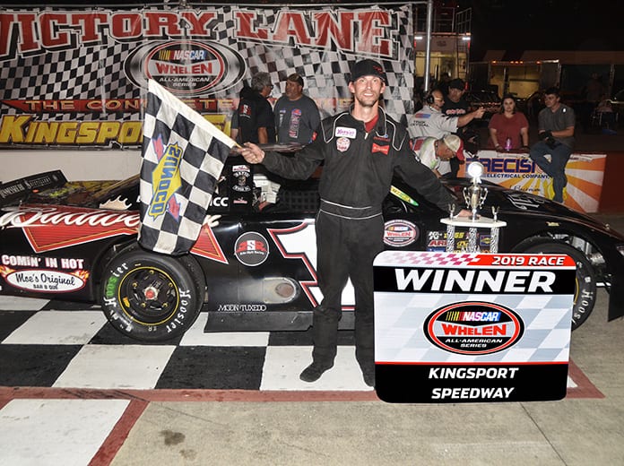 Zeke Shell in victory lane Friday at Kingsport Speedway. (Randall Perry Photo)