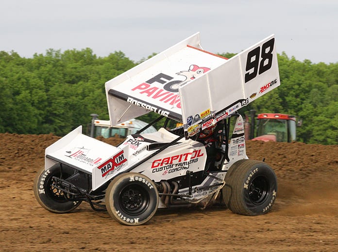 Chad Boespflug bolted a wing on his sprint car to compete with the Ollie's Bargain Outlet Circuit of Champions Friday at Attica Raceway Park. (Todd Ridgeway Photo)