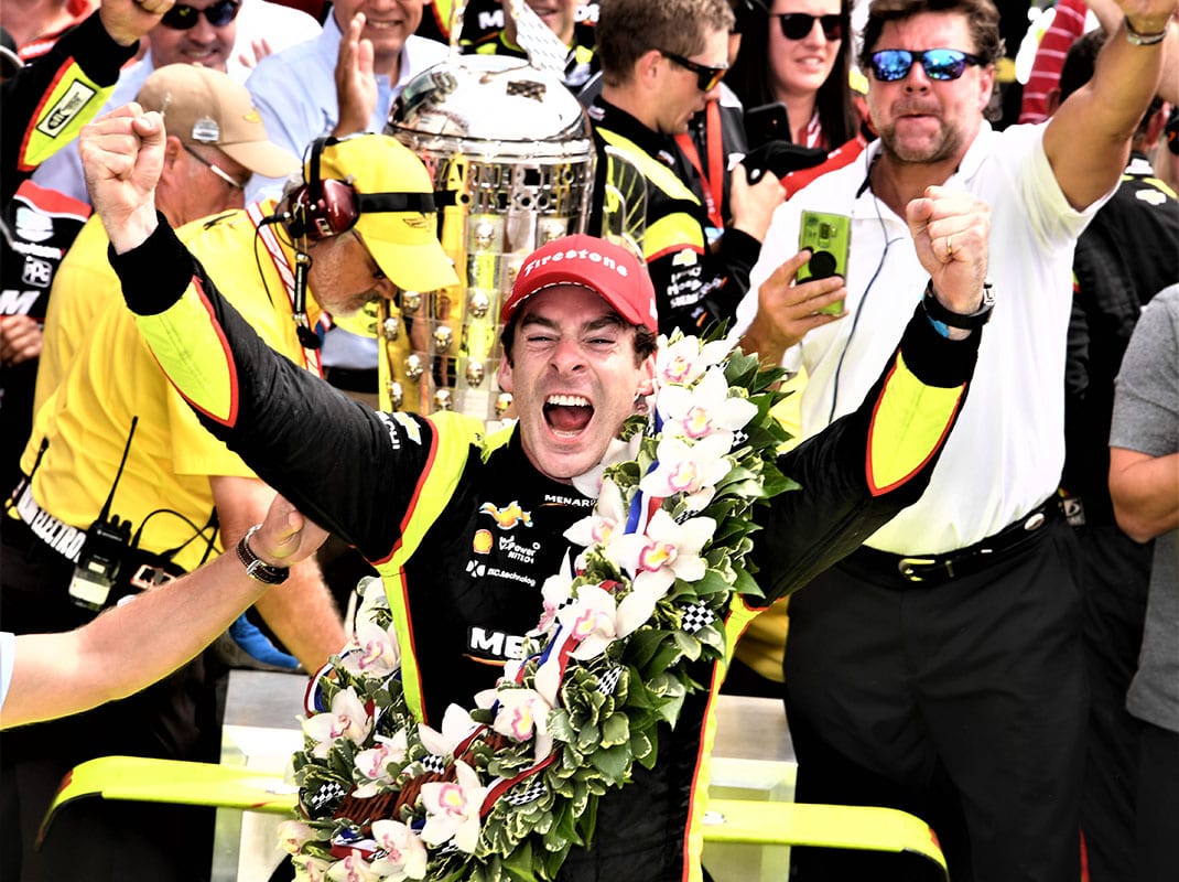 Simon Pagenaud in victory lane at the Indianapolis 500.