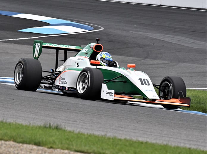Rasmus Lindh on his way to victory Saturday at Indianapolis Motor Speedway. (Al Steinberg Photo)