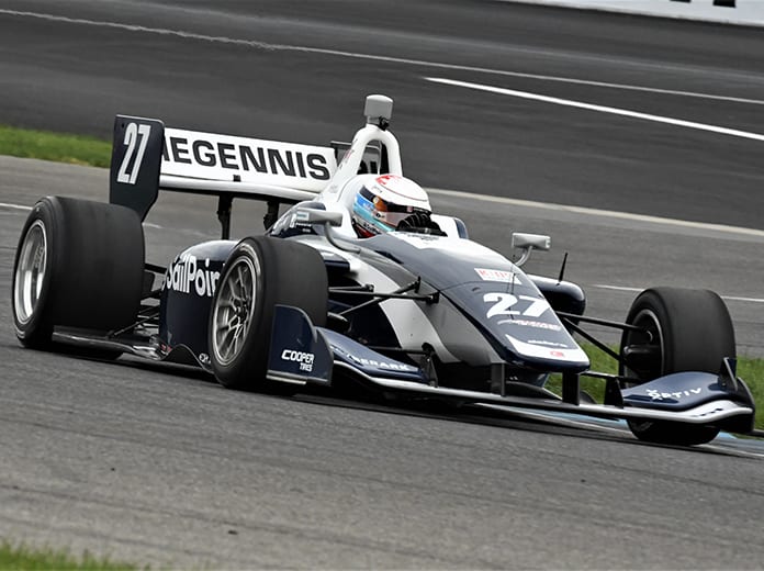 Robert Megennis on his way to victory in Friday's Indy Lights event at Indianapolis Motor Speedway. (Al Steinberg Photo)