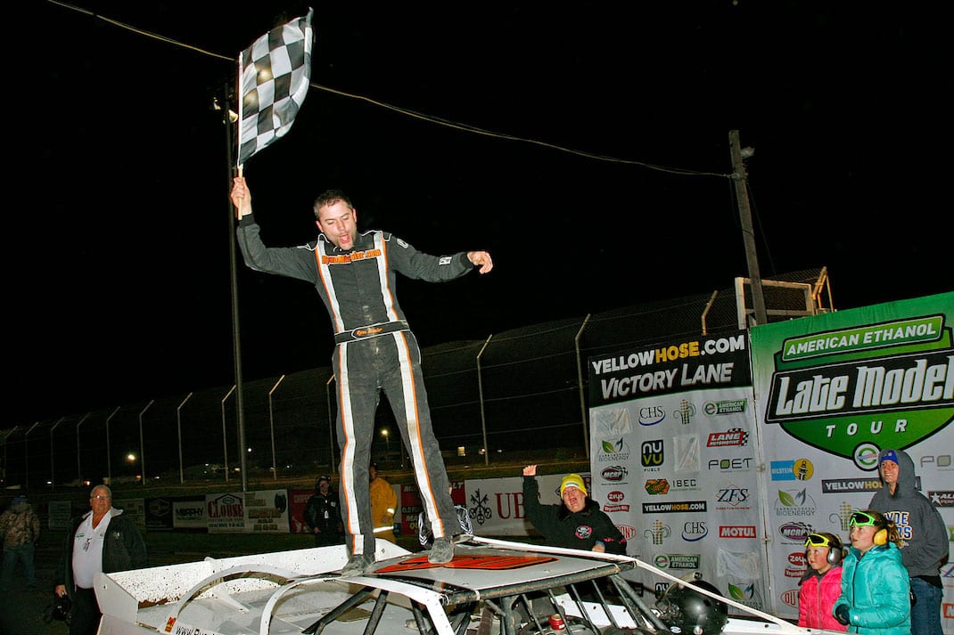 Ryan Missler in victory lane at Attica Raceway Park. (Jim DenHamer photo)