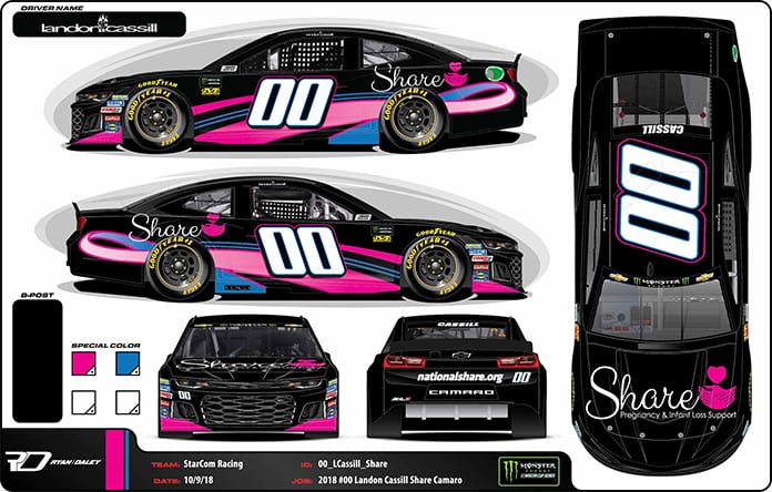 Share Pregnancy & Infant Loss Support will be featured on StarCom Racing's No. 00 Chevrolet this weekend at Sonoma Raceway.