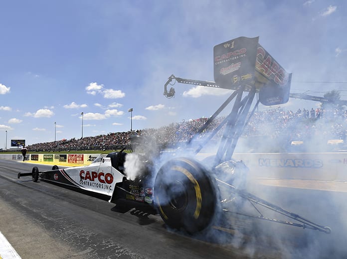 Steve Torrence is the top qualifier in the Top Fuel division at Heartland Motorsports Park. (NHRA Photo)