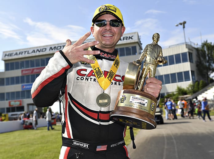 Steve Torrence raced to his fifth-straight NHRA Top Fuel victory in Kansas on Sunday. (NHRA Photo)
