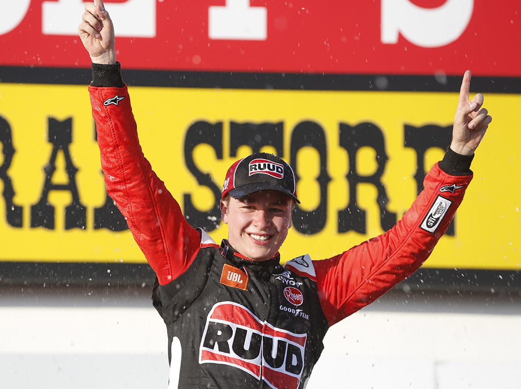 Christopher Bell in victory lane on Sunday at Iowa Speedway. (HHP/Ashley Dickerson Photo)