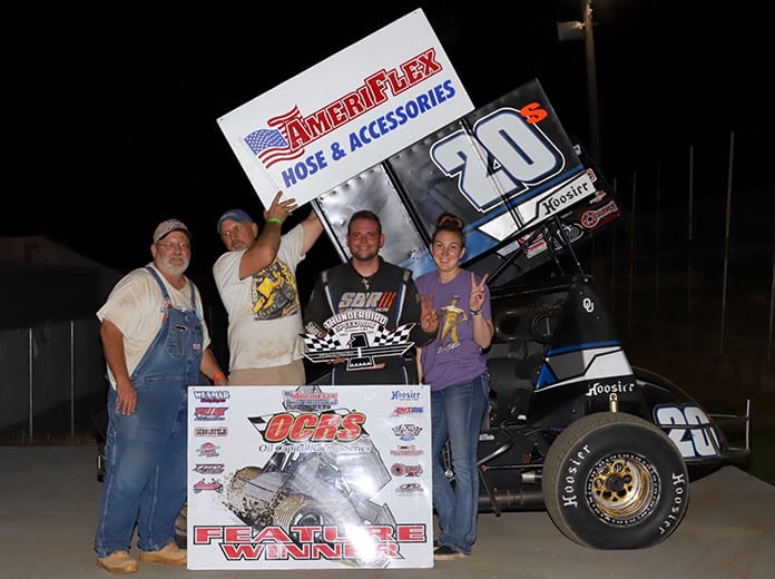 Sheldon Barksdale in victory lane Friday at Thunderbird Speedway. (Phil Race Photo)