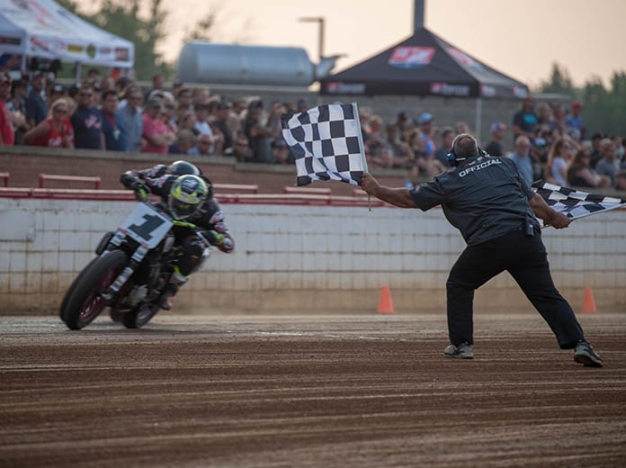 Jared Mees (1) edges Briar Bauman to win Sunday's Indian Motorcycle of Lexington Red Mile. (Scott Hunter/AFT Photo)