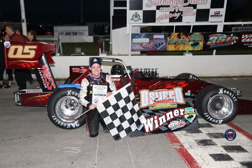 Jeff Abold and Dave Danzer each won 35-lap Novelis Supermodified features Saturday night at Oswego Speedway