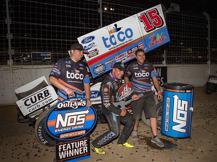 Donny Schatz earned his third World of Outlaws NOS Energy Drink Sprint Car Series victory of the season on Friday at Fairgrounds Speedway Nashville. (Dallas Breeze Photo)