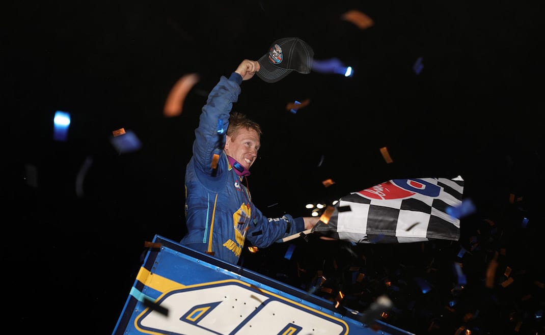 Brad Sweet overcame his own mistake to win Saturday night’s World of Outlaws NOS Energy Drink Sprint Car Series feature at Granite City Speedway