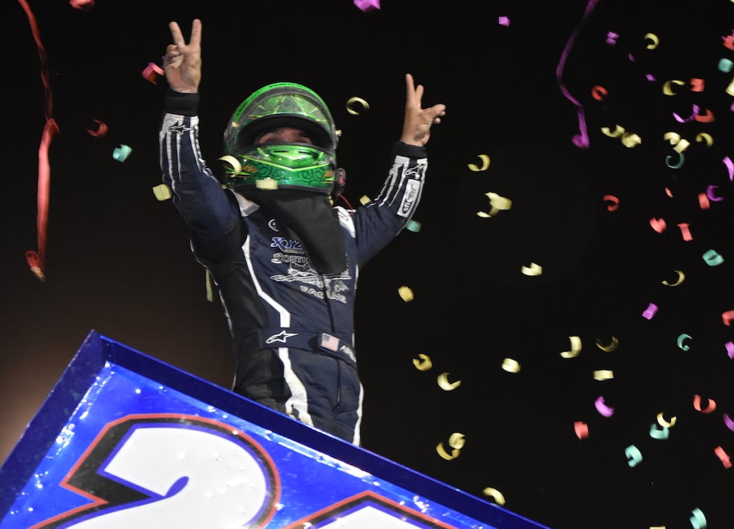 A surprised Rico Abreu ended up in victory lane at the Peter Murphy Classic for the Fujitsu King of the West 410 Series sprint cars at the Thunderbowl Raceway on Saturday night