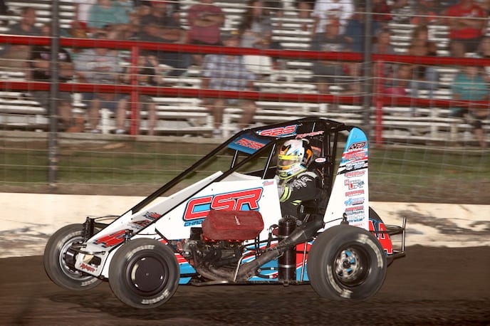 Andrew Felker on his way to victory Saturday at Port City Raceway. (Richard Bales Photo)