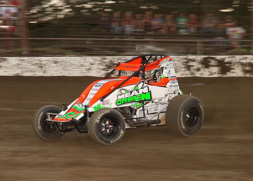 Brady Bacon en route to his third straight Grandview Speedway USAC victory. (Dan Demarco photo)