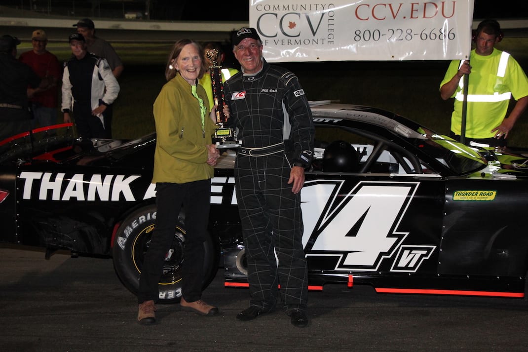 Vermont Governor Phil Scott won one of two late model features Thursday at Thunder Road Int'l Speedbowl. (Alan Ward photo)