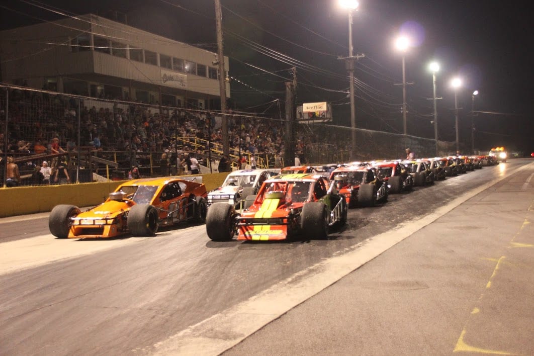 A large crowd watched the Race of Champions modifieds at Lancaster (N.Y.) Speedway Thursday night. (Paula Thompson photo)