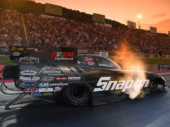 Cruz Pedregon is the early Funny Car qualifying leader at the Dodge Mile-High NHRA Nationals. (NHRA Photo)