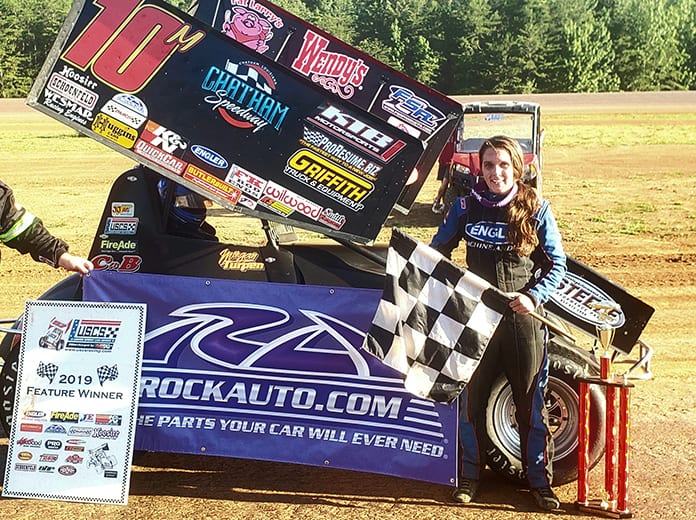Morgan Turpen in victory lane Sunday at North Alabama Speedway. (USCS Photo)