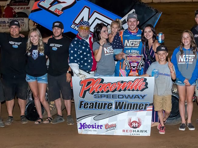 Shane Golobic in victory lane Thursday at Placerville Speedway. (DRP Photos)