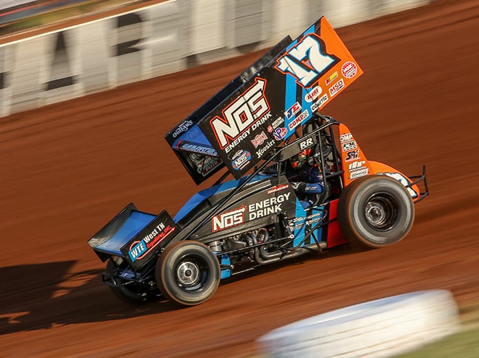 Sheldon Haudenschild, shown here in May at The Dirt Track at Charlotte, snapped a World of Outlaws drought dating back to last August on Saturday. (Adam Fenwick Photo)