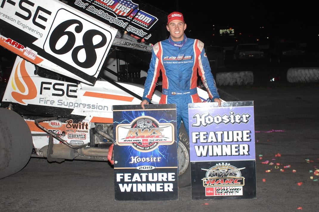 Chase Johnson in victory lane at Petaluma Speedway. (Donna Peter photo)