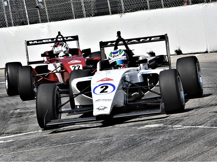 Darren Keane (2) on his way to his first USF2000 triumph Saturday in Toronto. (Al Steinberg Photo)