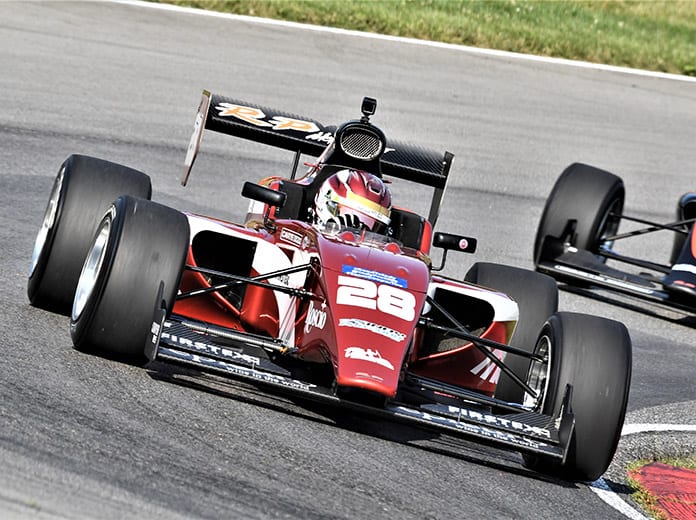 Kyle Kirkwood on his way to victory in Indy Pro 2000 competition Saturday at the Mid-Ohio Sports Car Course. (Al Steinberg Photo)