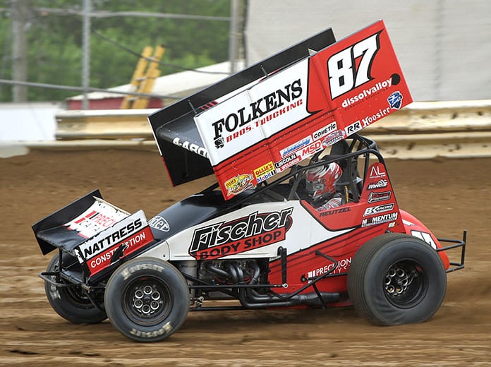 Aaron Reutzel, shown here earlier this year at Wayne County Speedway, won Friday's Ollie's Bargain Outlet All Star Circuit of Champions event at Lernerville Speedway. (Mike Campbell Photo)
