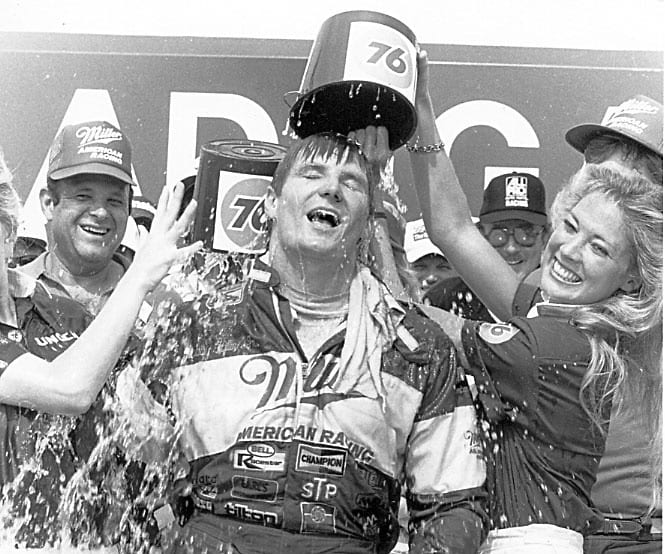Bobby Hillin Jr. after his upset victory at Talladega Superspeedway in 1986. (NASCAR Photo)