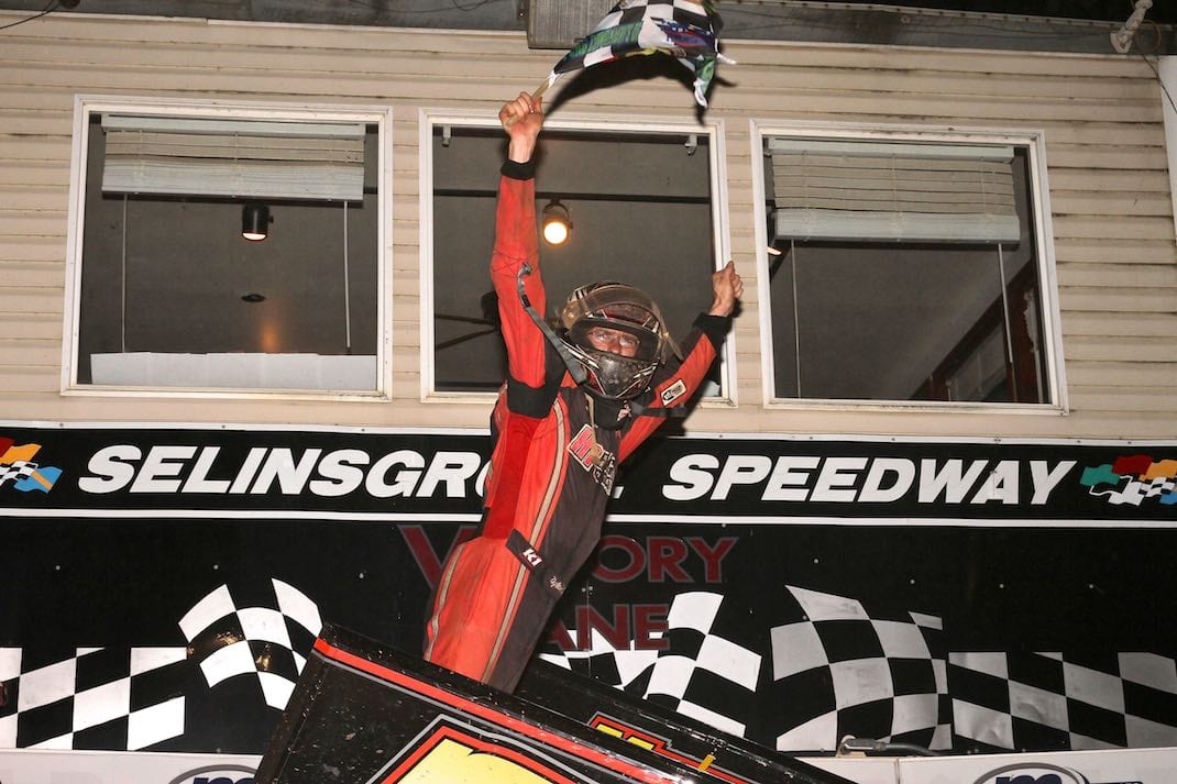 Dylan Cisney in victory lane at Selinsgrove Speedway. (Dan Demarco photo)