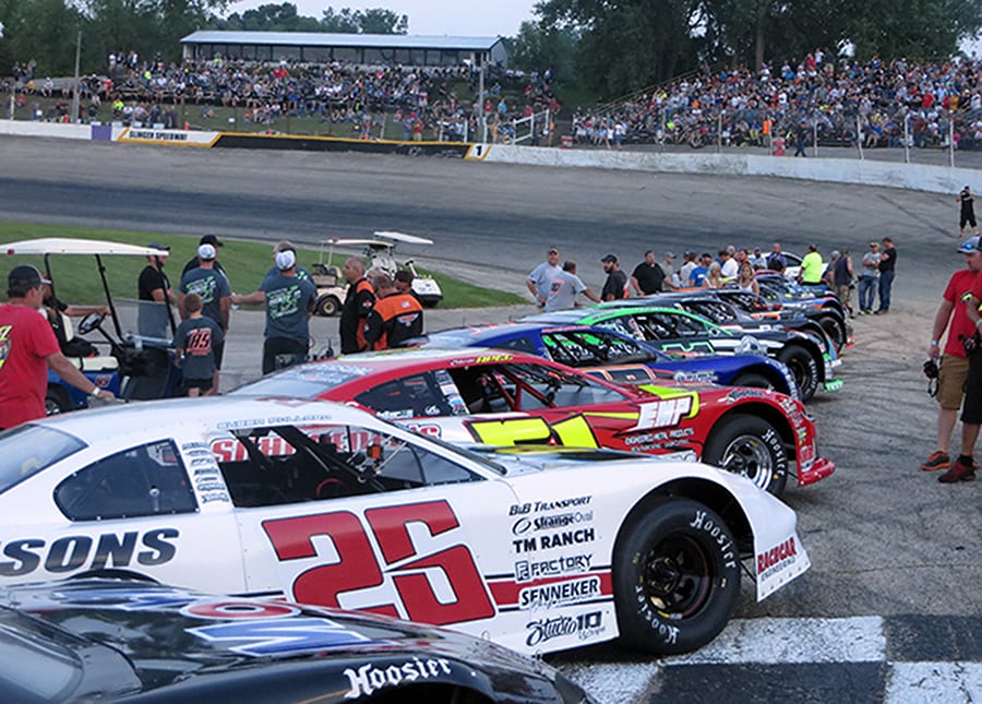 The field for Tuesday's SUPERSEAL Slinger Nationals waits for the command at Slinger Super Speedway. (Nick Dettmann Photo)
