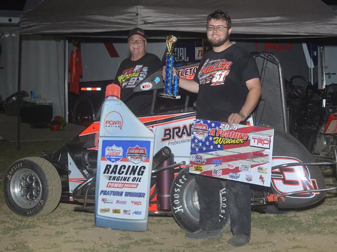 Jake Neuman earned his first POWRi victory of the year Friday at Valley Speedway when Cannon McIntosh came up light at the scales. (POWRi Photo)