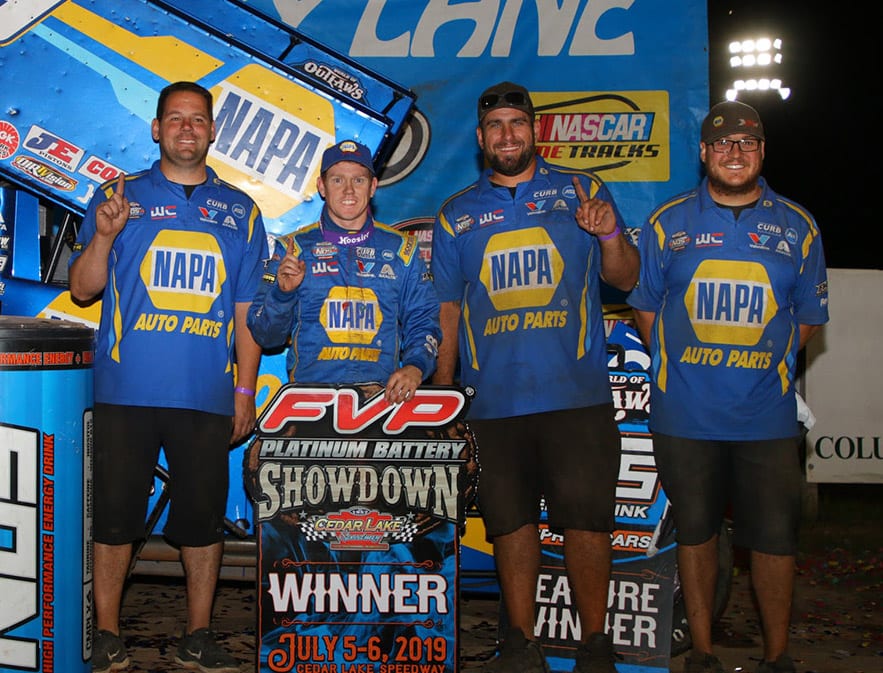 Brad Sweet and the Kasey Kahne Racing team in victory lane. (DB3 Imaging photo)
