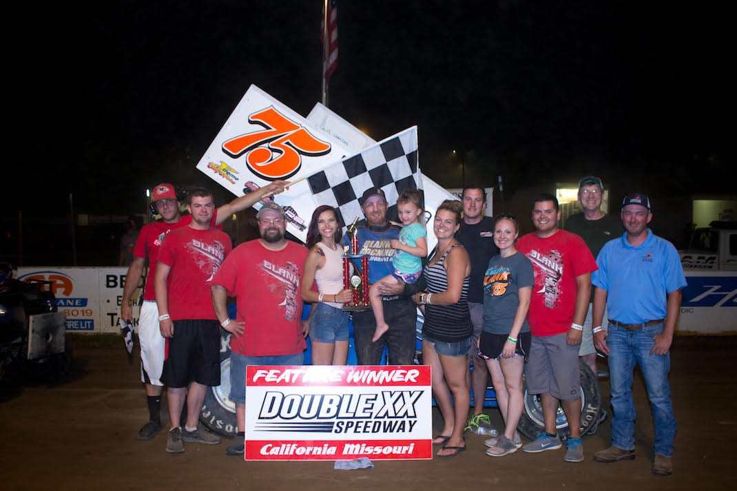 Tyler Blank in victory lane at Double-X Speedway. (Carol Wirts photo)