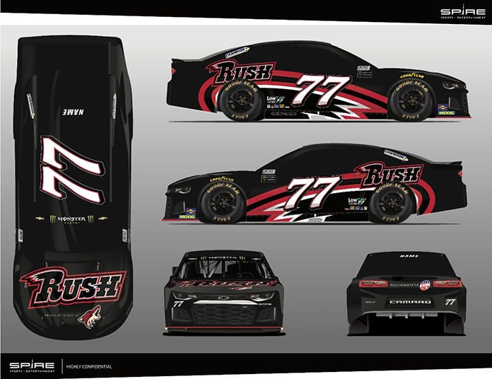 The Rapid City Rush logo will appear on the No. 77 Spire Motorsports entry this weekend at Pocono Raceway.