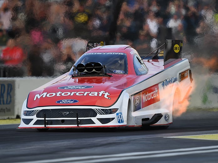 Bob Tasca III sped to the No. 1 spot in NHRA qualifying Friday at Pacific Raceways. (NHRA Photo)