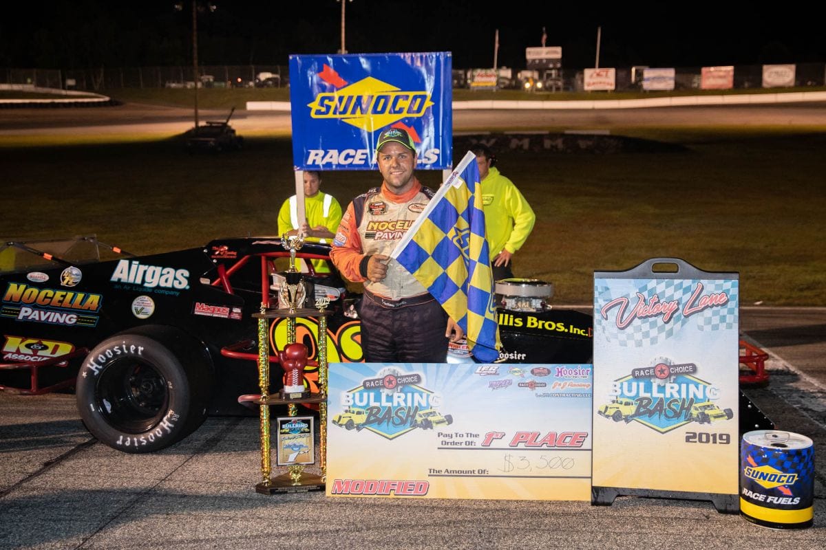 Anthony Nocella in victory lane Saturday at White Mountain Motorsports Park.