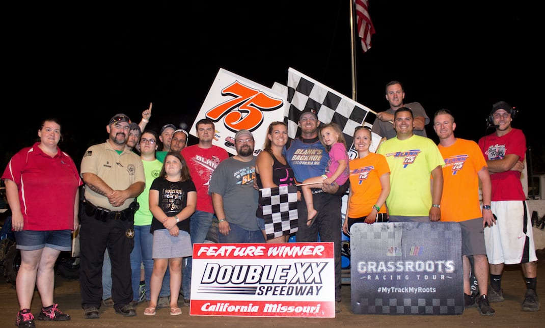 Tyler Blank in victory lane at Double-X Speedway. (Carol Wirts photo)