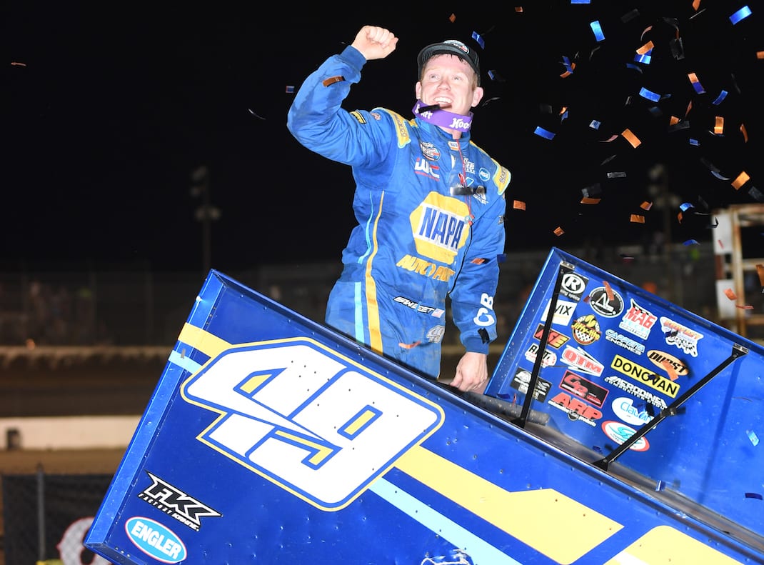 Brad Sweet earned his 12th NOS Energy Drink World of Outlaws Sprint Car Series victory of the season Friday night at Federated Auto Parts Raceway at I-55. (Don Figler photo)