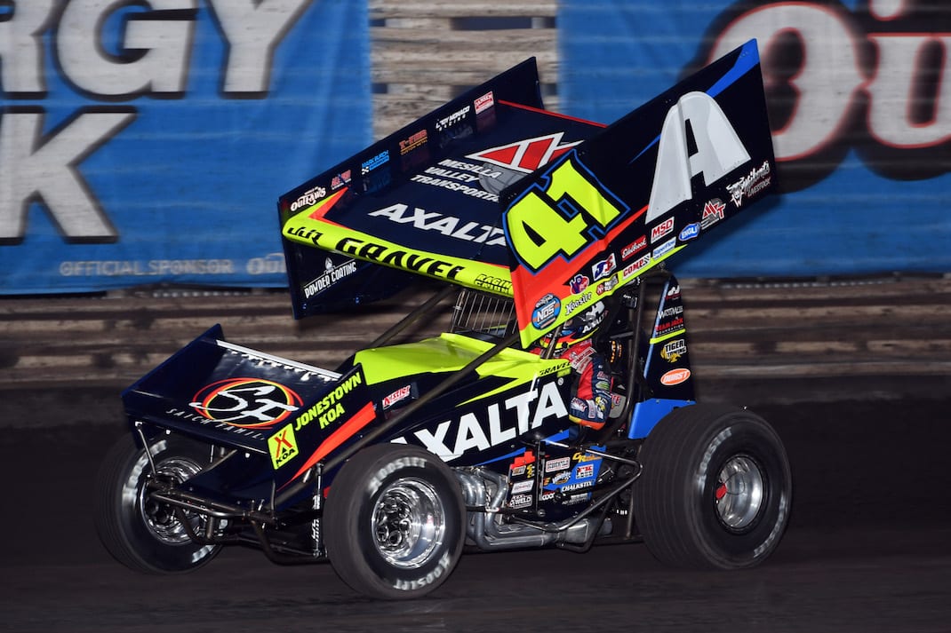 David Gravel won Thursday night's preliminary feature during the NOS Energy Drink Knoxville Nationals. (Mike Campbell photo)