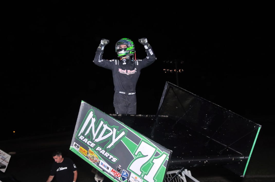 Gio Scelzi won Friday's sprint car feature at Gas City I-69 Speedway. (Randy Crist photo)