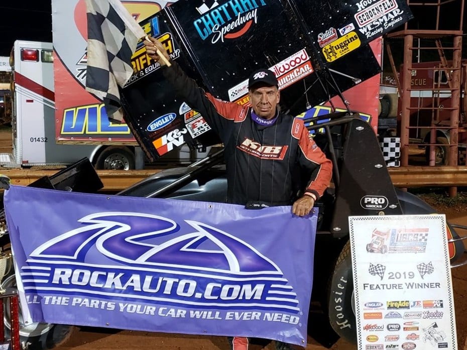 Terry Gray in victory lane at Dixie Speedway. (USCS photo)