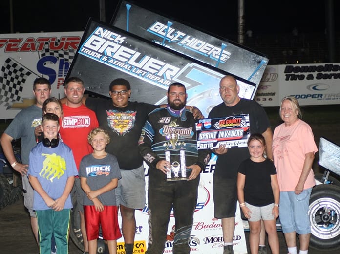 Kaley Gharst in victory lane Friday at Lee County Speedway.