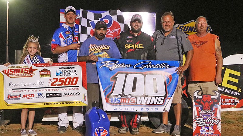 Ryan Gustin earned the 100th victory of his USMTS career on Thursday at Dallas County Speedway.