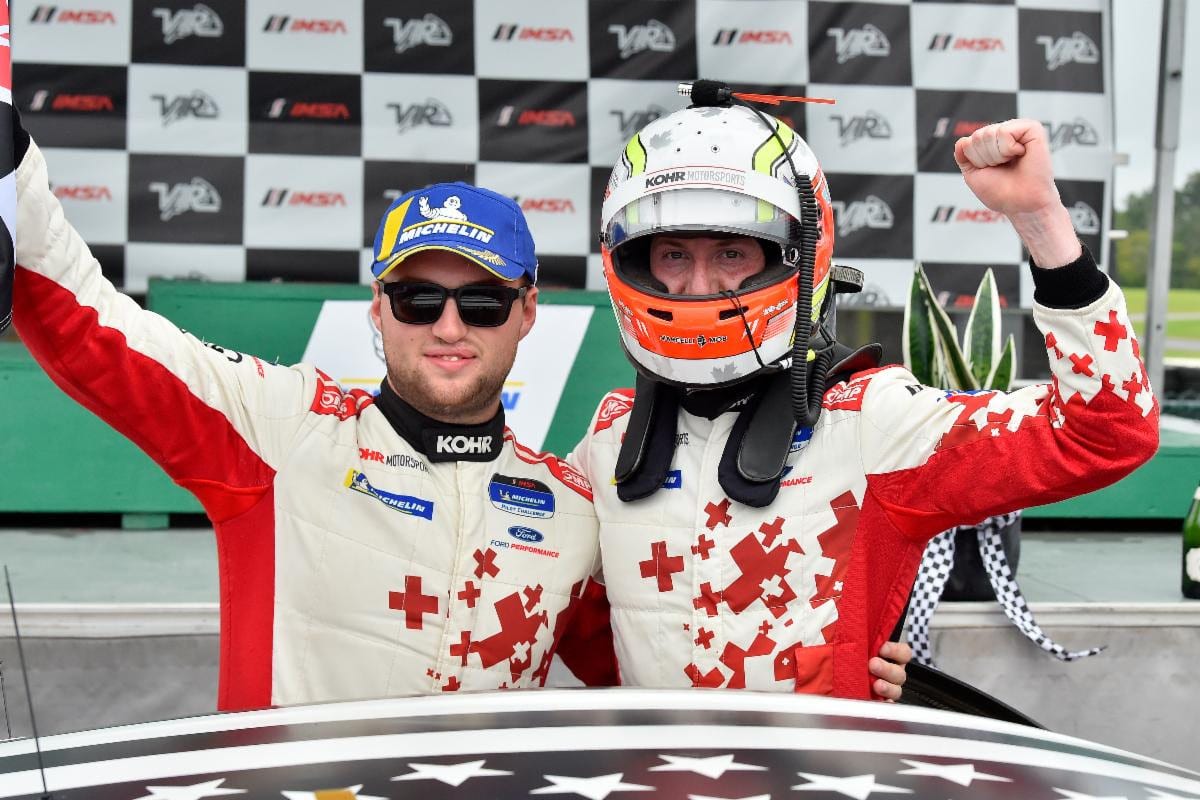 Kyle Marcelli and Nate Stacy were declared the winners of Saturday's IMSA Michelin Pilot Challenge race at Virginia Int'l Raceway.