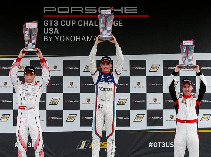 Max Root (center) swept both Porsche GT3 Cup Challenge USA by Yokohama races at Virginia Int'l Raceway.