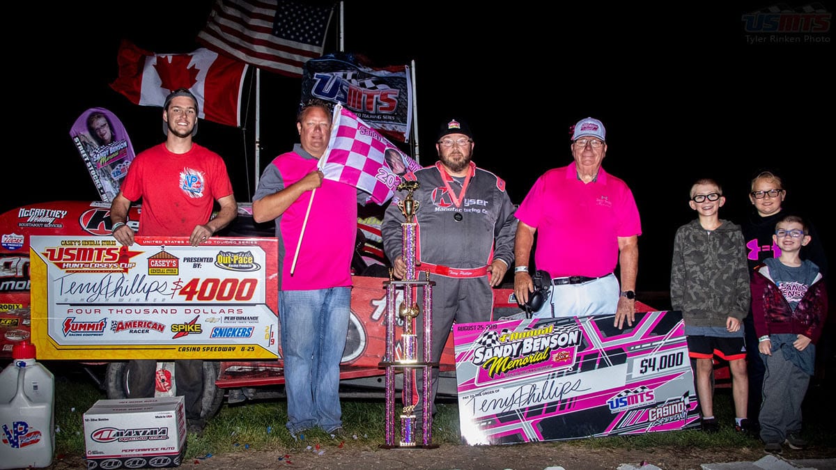 Terry Phillips in victory lane at Casino Speedway. (USMTS photo)