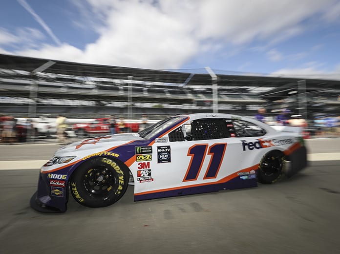 Denny Hamlin will have to move to a backup car after a crash in practice Saturday at Indianapolis Motor Speedway. (IMS Photo)